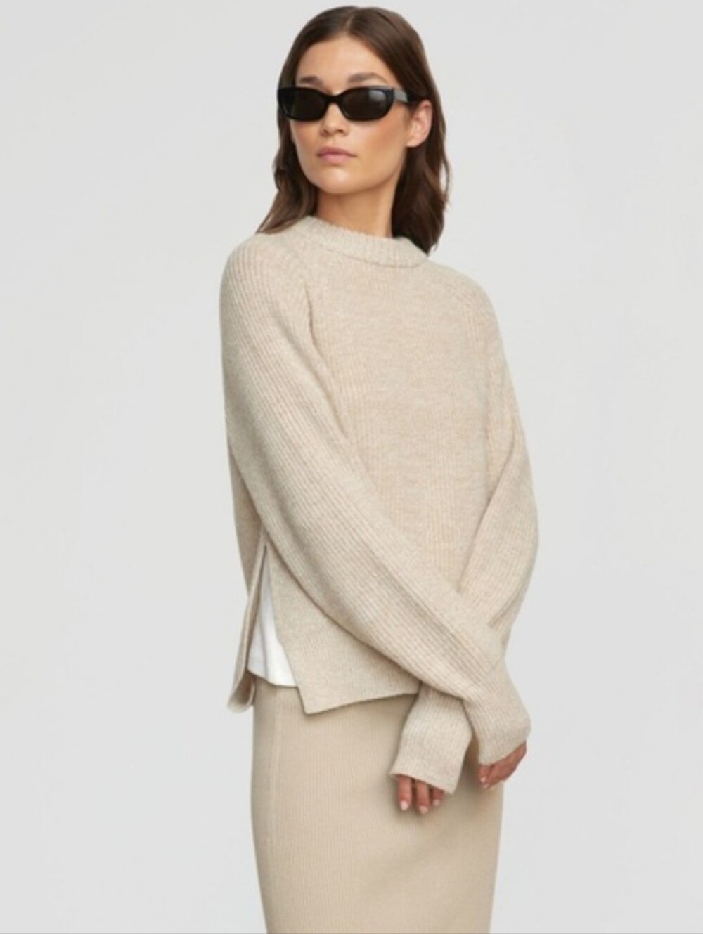 Modern Citizen Roya Ribbed Knit Sweater in Marled Oatmeal